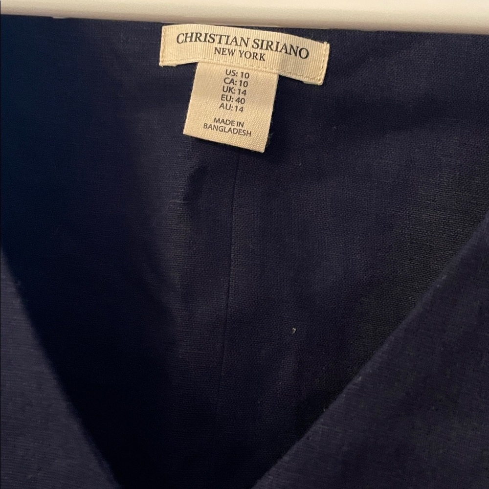 Christian Siriano Navy Size 10 Linen Set Pants and Buttoned Tank Top - Picture 3 of 11